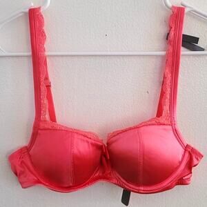 Aerie Limited Edition Holly Satin Padded Lace Trim Push-Up Bra Pink Coral 32B